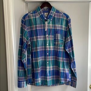 Men's Blue and Green Plaid Shirt